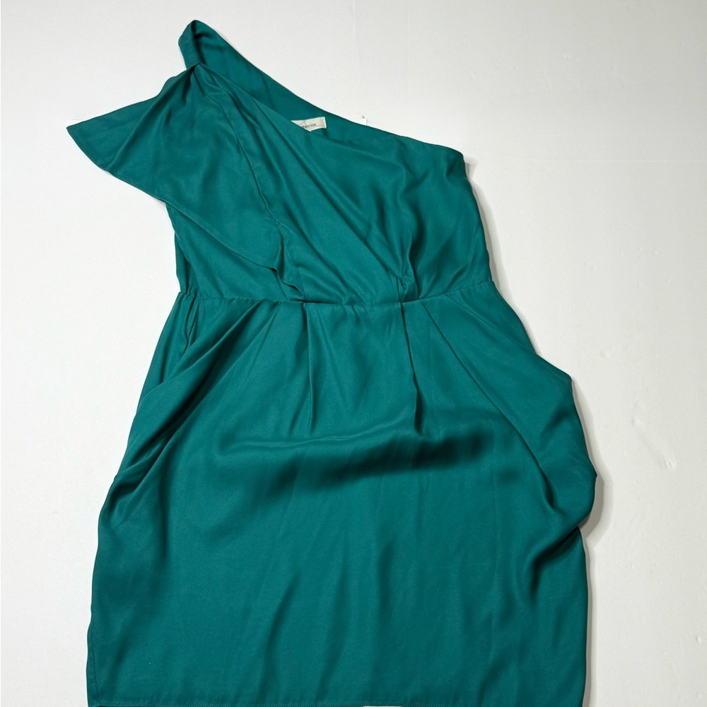 BCBGeneration Teal Asymmetrical Pleated Cocktail Dress with Pockets Size Small
